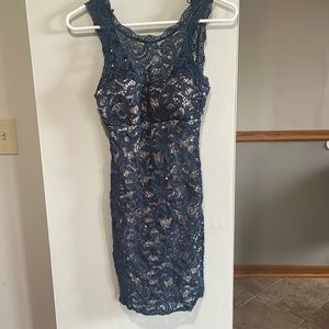 Navy blue dress with lace and sequins